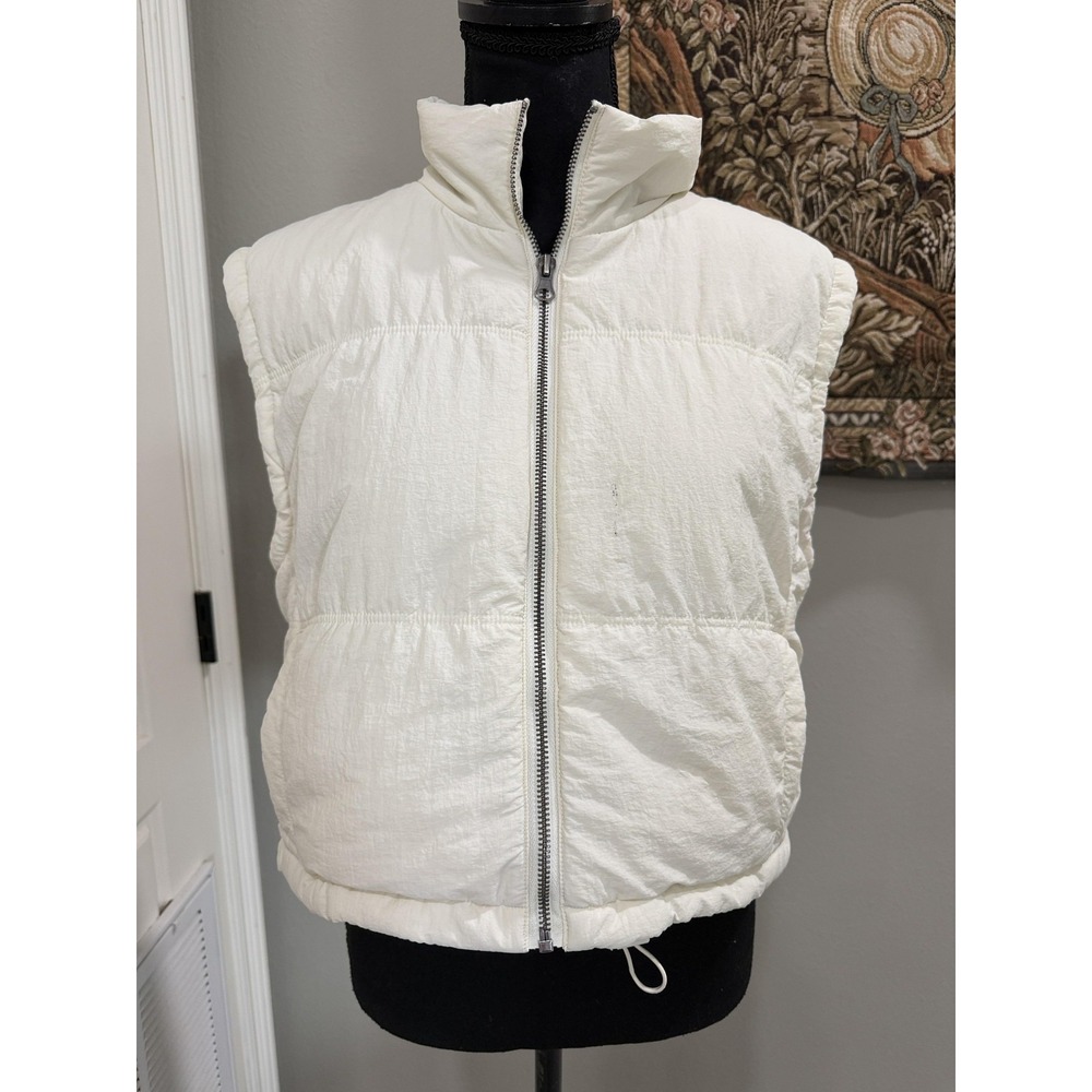 Thread & Supply Vest Womens Medium White Quilted Puffer Zip Pockets Collared